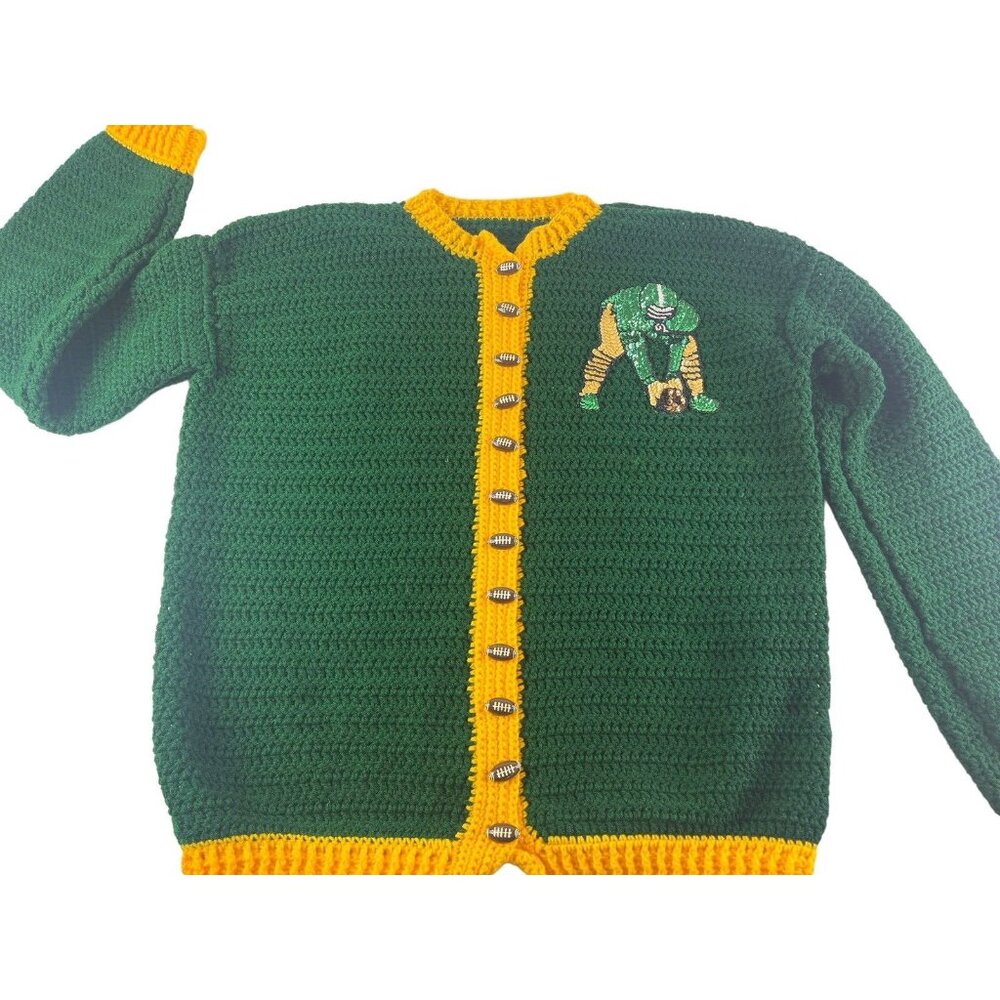 Football Sweater XXL Kelly Green Yellow Sequins Handmade Crochet OOAK Packers